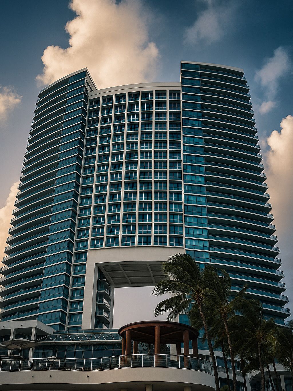Luxury hotel and high-rise architecture photographed at sunset in Florida