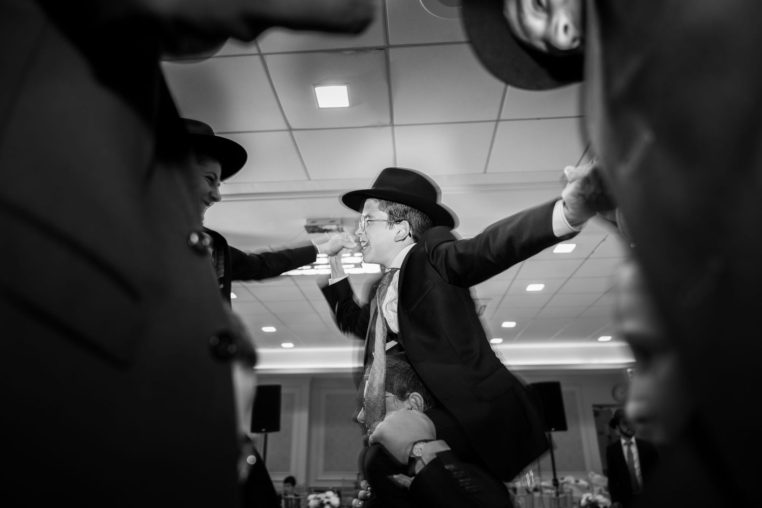 Bar mitzvah dancing action shot