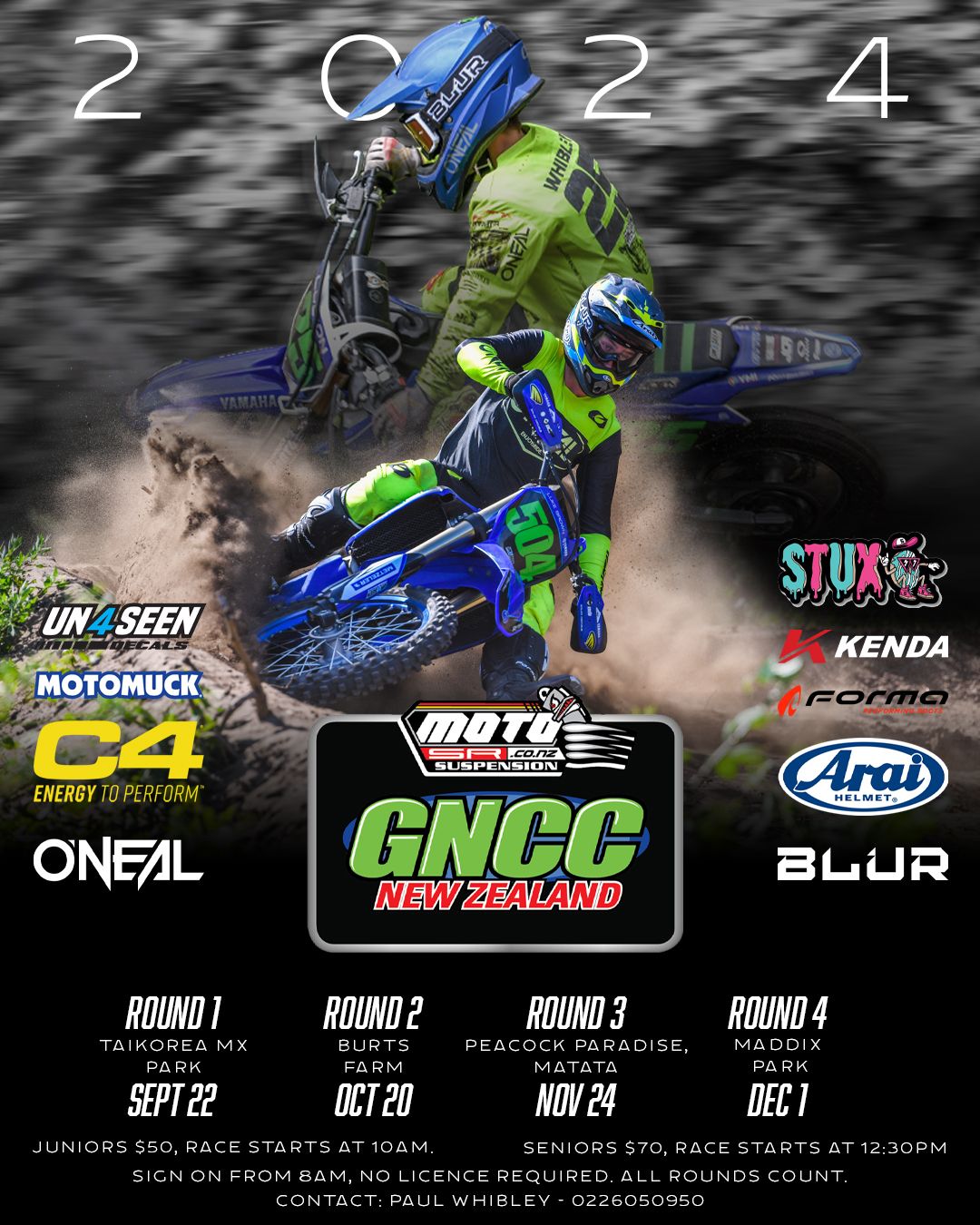 MotoSR GNCC 2024 flier designed by Sarrah and images taken by Sarrah