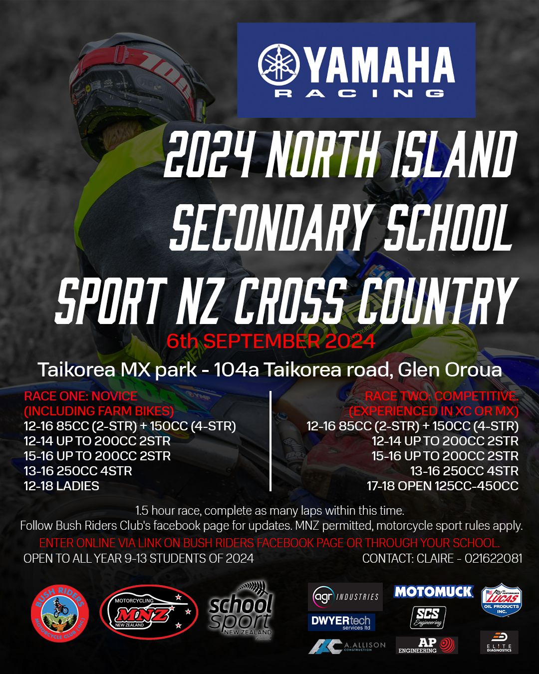 Yamaha North Island secondary school sport cross country NZ 2024, flier designed by Sarrah, image taken by Sarrah.