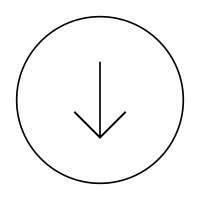Minimalist circular icon with a downward arrow symbol in black outline on white background.