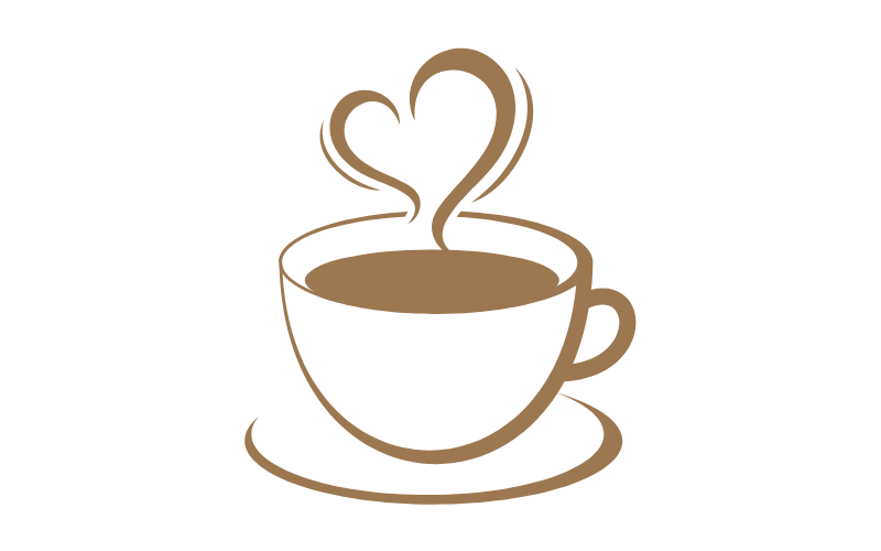 Brown coffee cup icon with heart-shaped steam rising, minimalist line art design on white background.