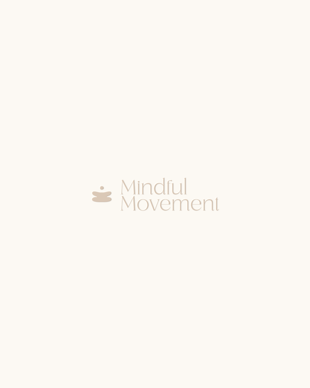 Mindful Movement logo with stacked stones icon in soft tan on a clean cream background.
