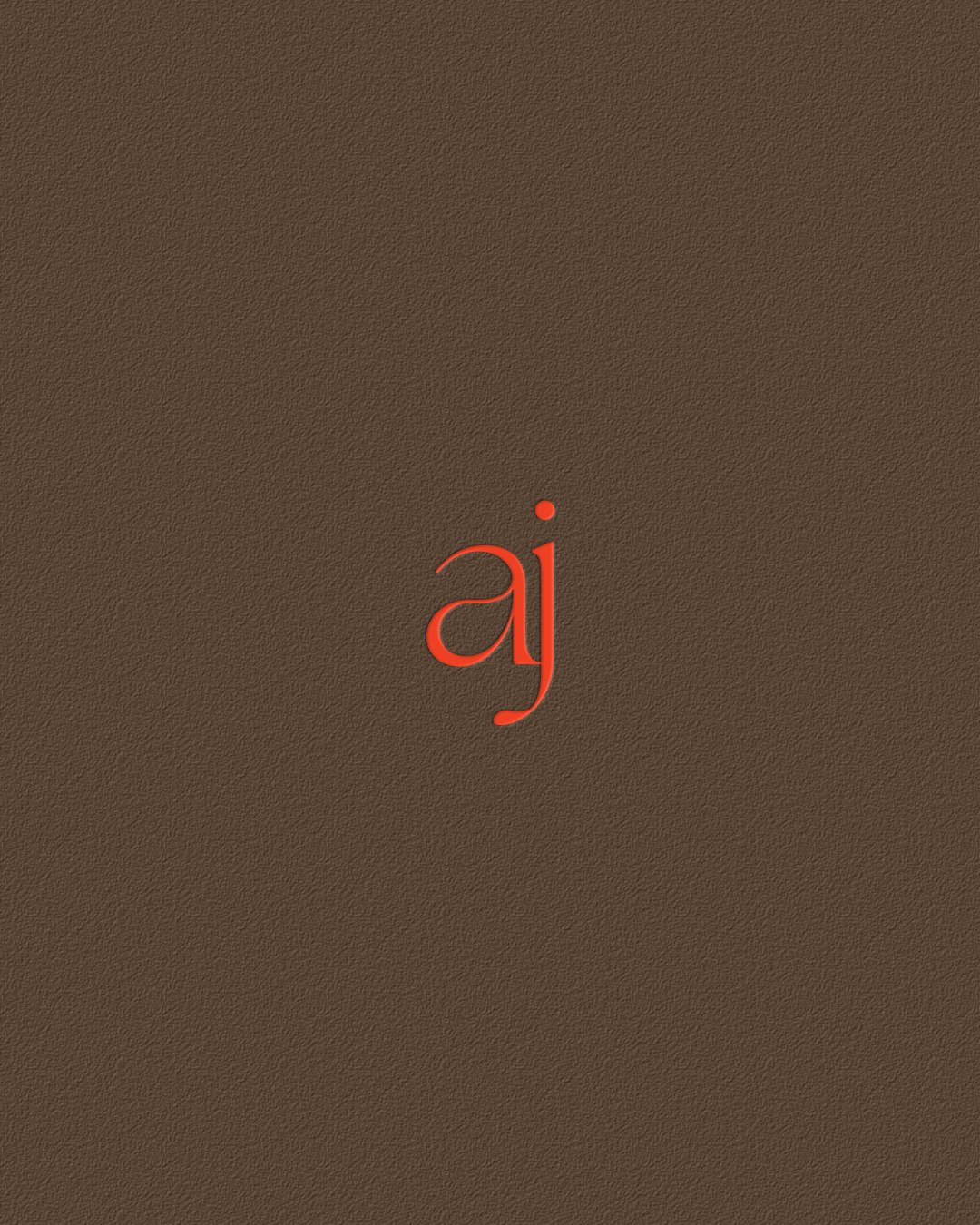 Minimalist brown textured background with orange serif monogram initials aj logo centered.