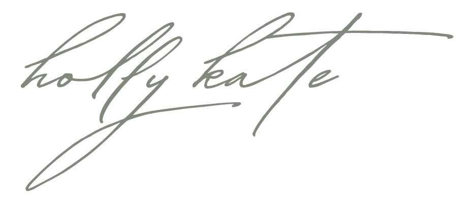 Holly Kate handwritten signature logo in sage green ink on white background.