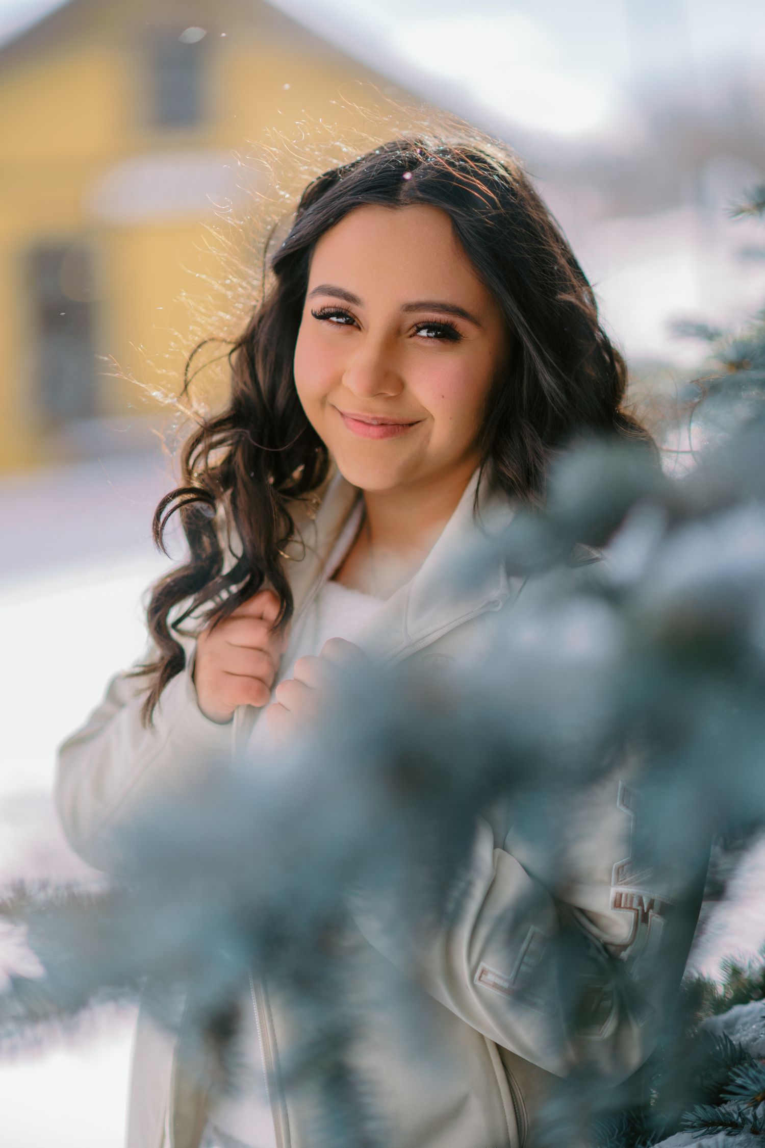 A series of dreamy outdoor portrait photos with soft bokeh effects and natural lighting through foliage.