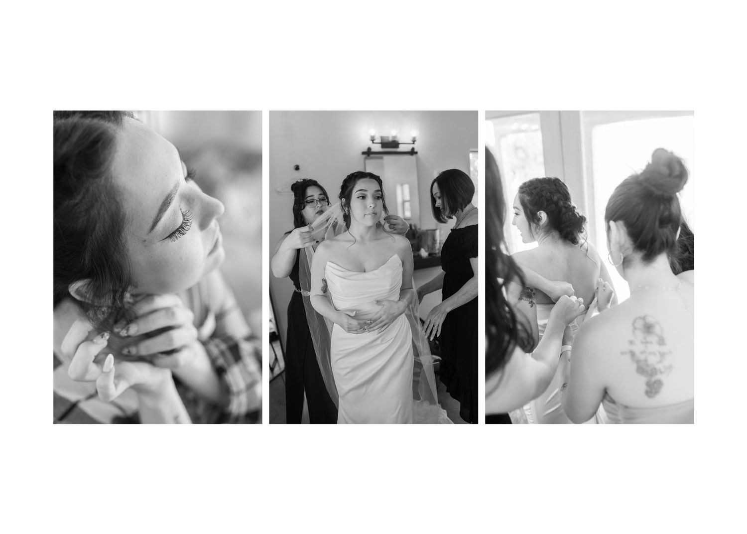 A series of black and white photographs showing intimate and candid moments between two figures.