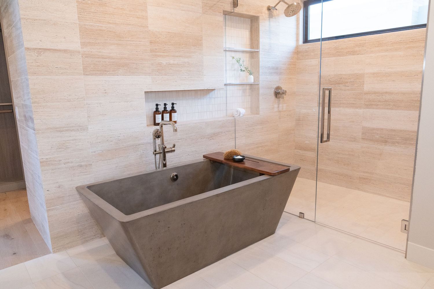 master bathroom with standalone tub and giant shower