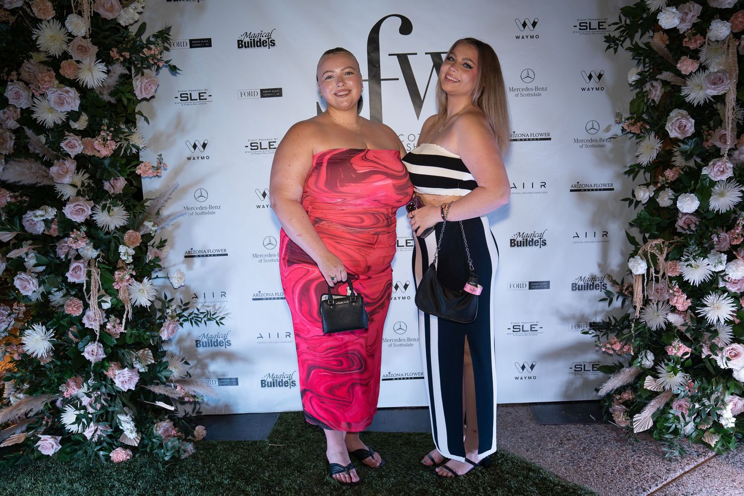 girl wearing a tube top patterned bright pink dress, girl wearing a tube top, stripped black & white long dress