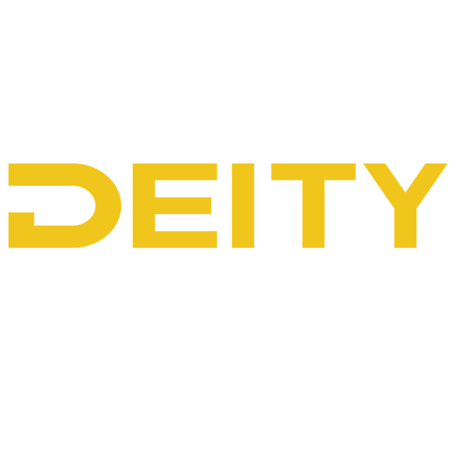 Deity brand logo in bold golden yellow letters on a white background.
