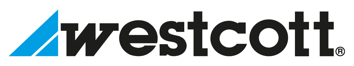 Westcott brand logo featuring a blue triangle icon alongside bold black text on a white background.