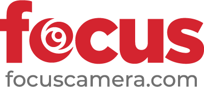 Focus Camera logo featuring bold red text and a camera lens icon, with website URL focuscamera.com below.