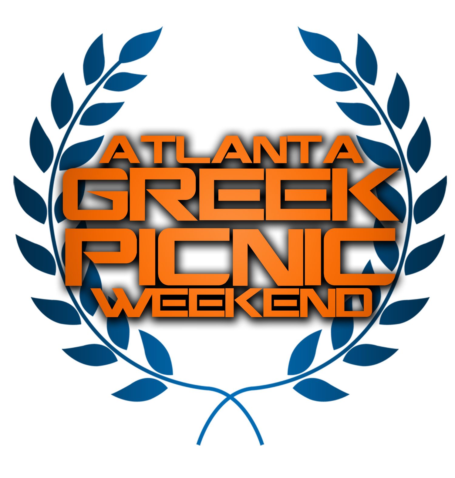 A stylized blue and orange logo design for Atlanta Greek Weekend featuring laurel wreath elements.