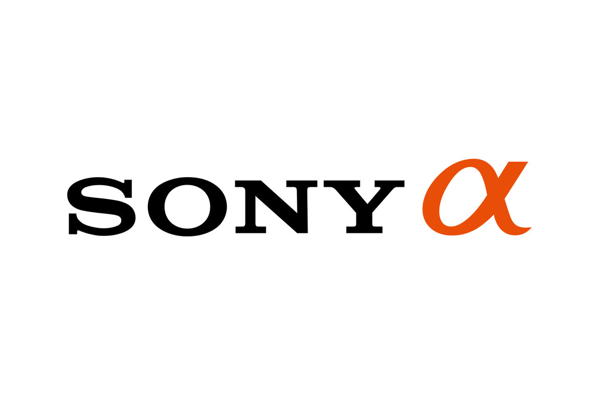 Sony Alpha logo featuring bold black SONY text alongside the iconic orange alpha symbol on white background.