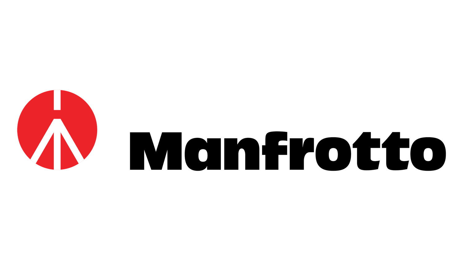 Manfrotto brand logo featuring a red circle with white tripod icon beside bold black company name on white background.