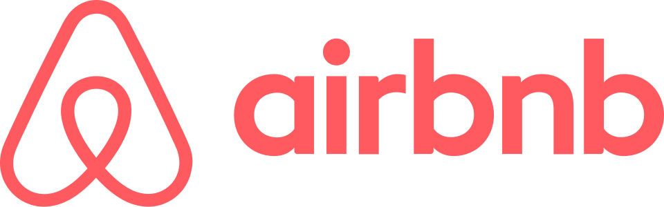 The Airbnb logo in coral red color appears as a stylized symbol with text on a white background.