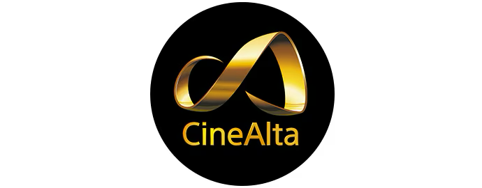 Sony CineAlta golden ribbon logo on a black circular background, representing professional cinema camera branding.