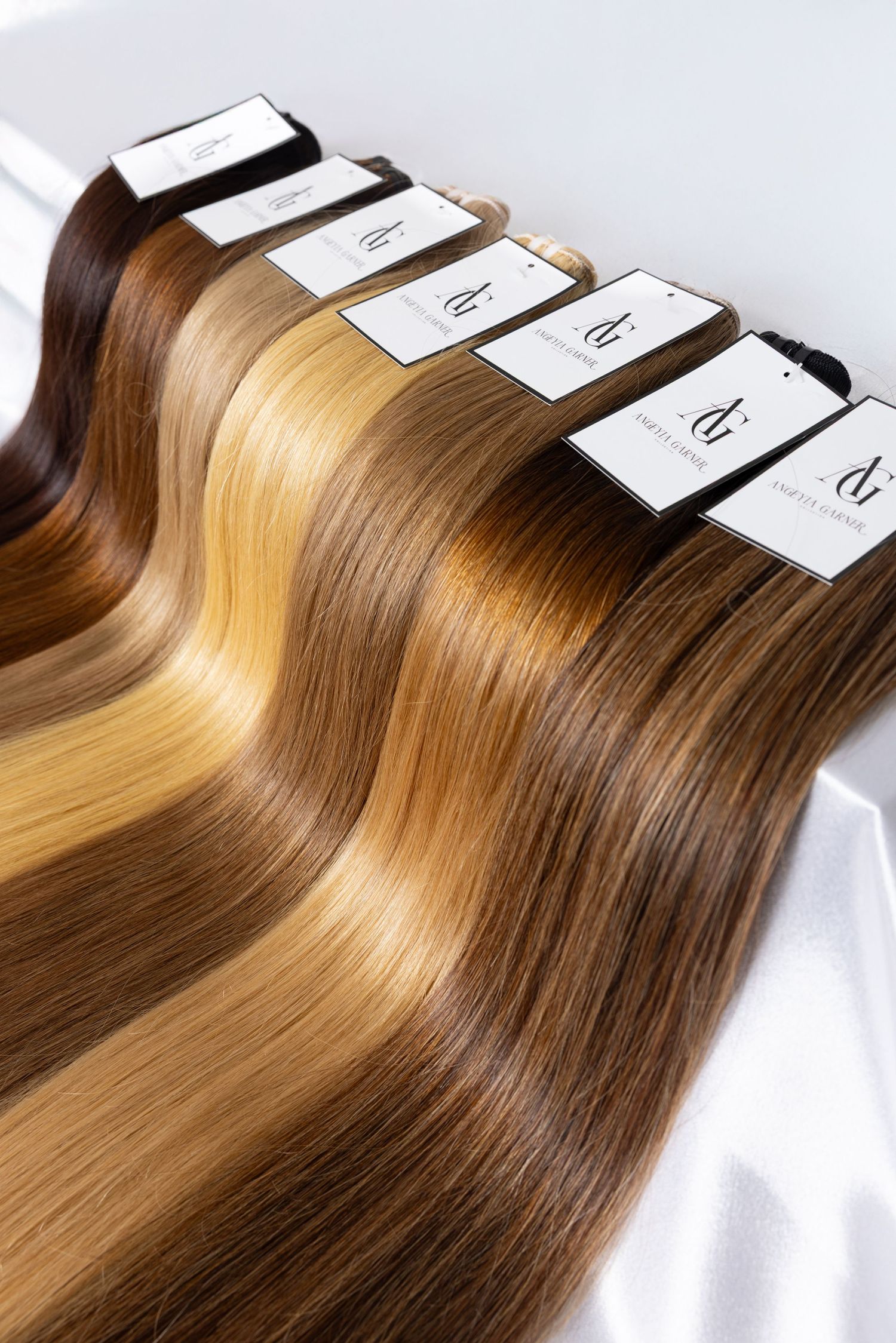 Commercial product photography showcasing premium hair extensions for beauty and e-commerce brands.