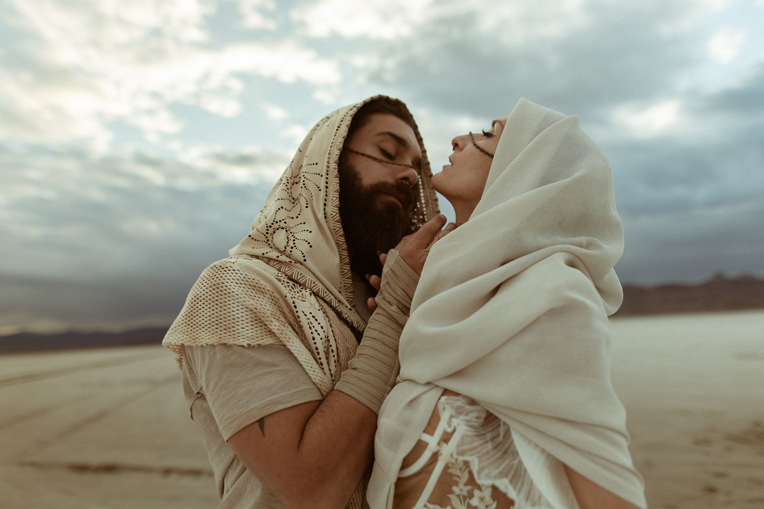 Cinematic art elopement at the Bonneville Salt Flats in Salt Lake City, UT. Artistic Direction and photography by Sammy Aucella Photography.
