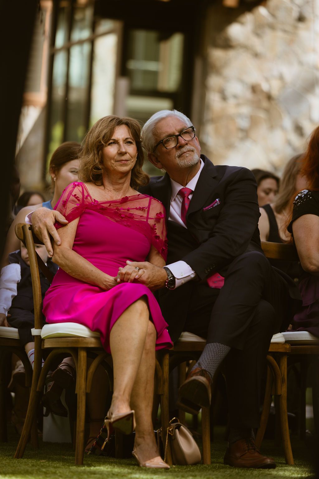 Parents in tears during the ceremony at a Ritz-Carlton Lake Tahoe wedding, by Sammy Aucella Photography