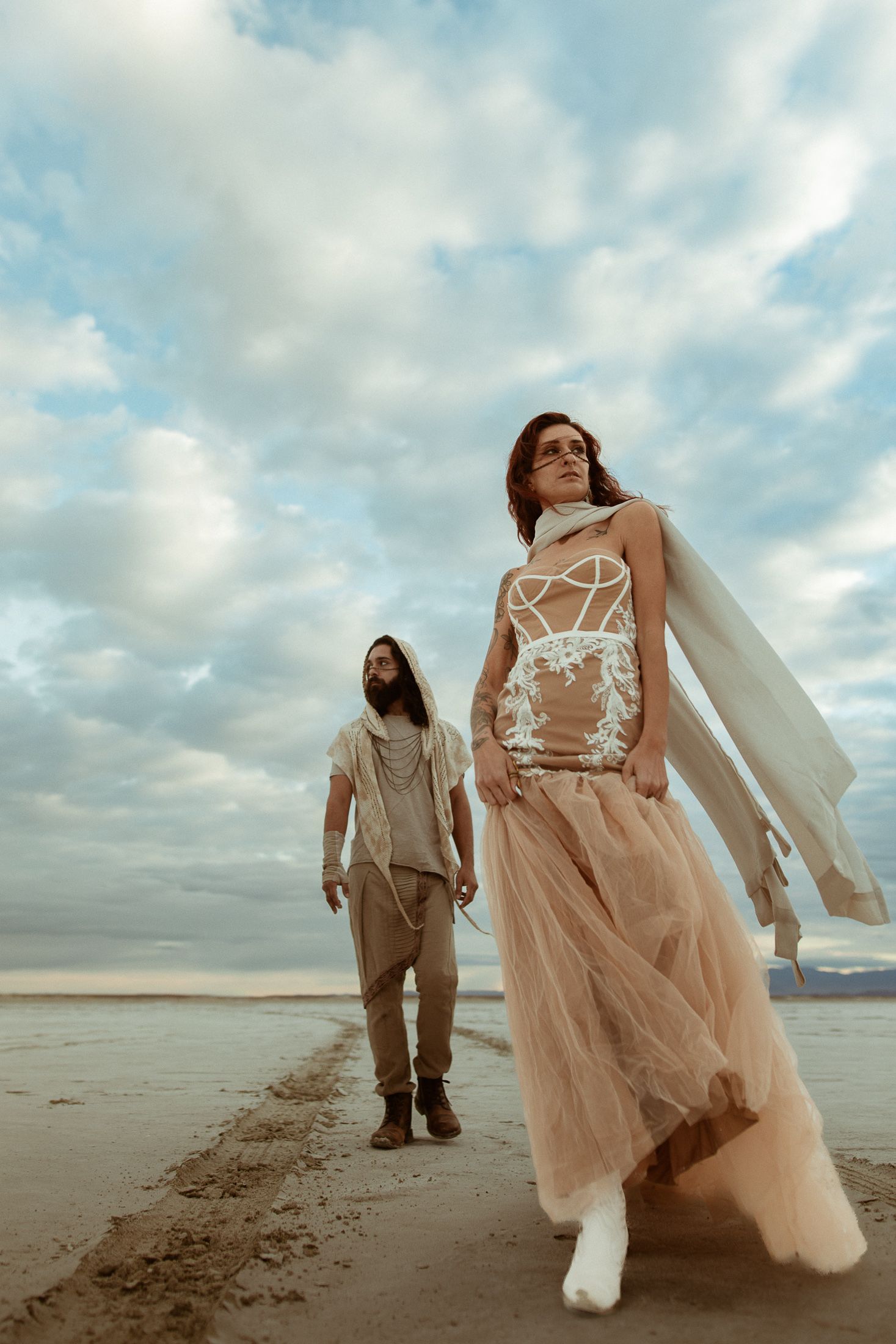 Cinematic art elopement at the Bonneville Salt Flats in Salt Lake City, UT. Artistic Direction and photography by Sammy Aucella Photography.