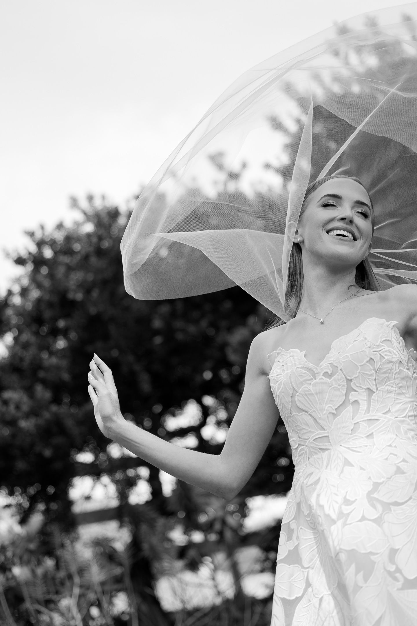 Editorial solo portrait of the bride beneath her veil at a Mission Ranch wedding in Carmel, California, by Sammy Aucella Photography