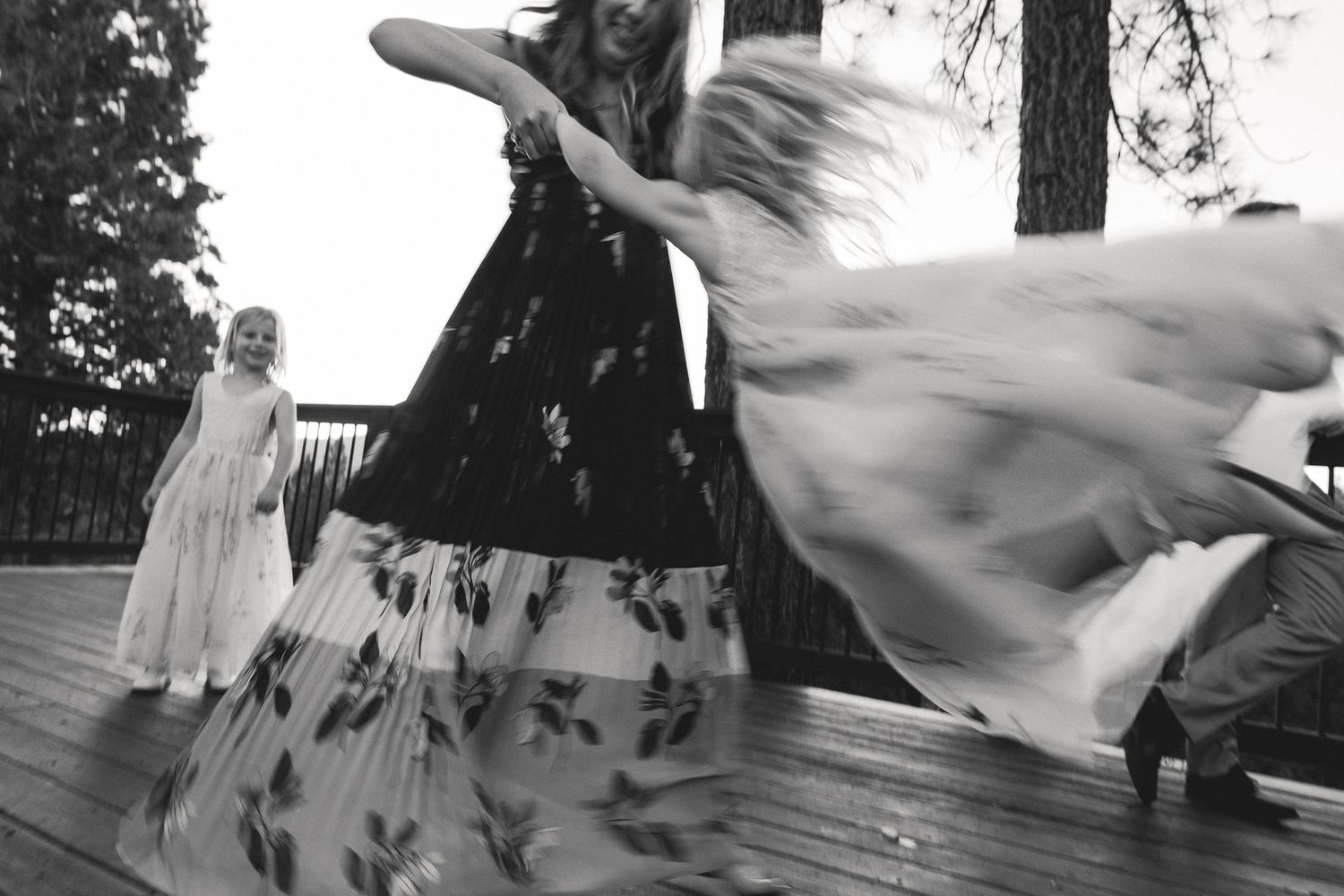 Black and white motion blur of dancing at a Nakoma Resort wedding in Clio, California, by Sammy Aucella Photography