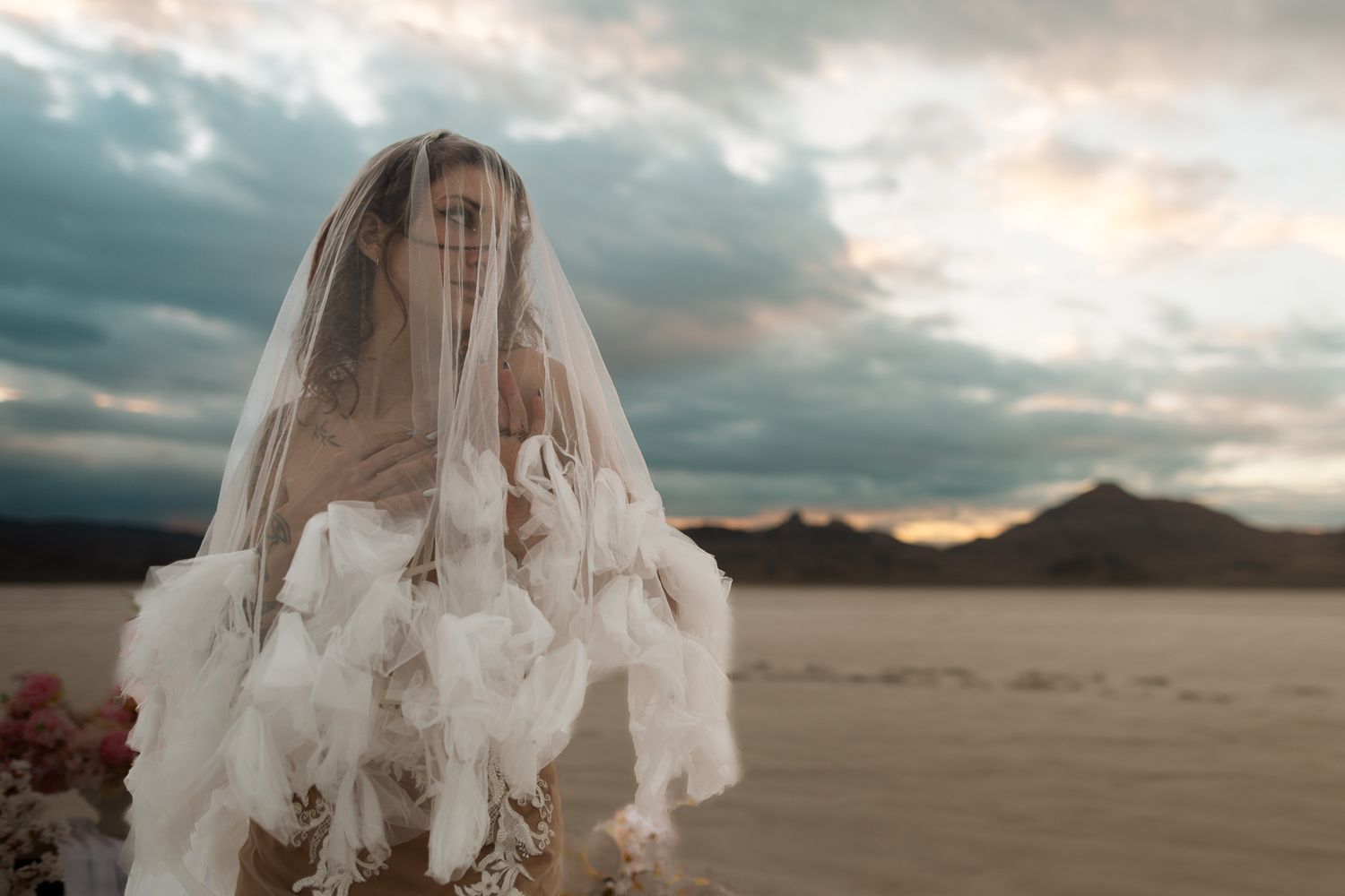 Cinematic art elopement at the Bonneville Salt Flats in Salt Lake City, UT. Artistic Direction and photography by Sammy Aucella Photography.