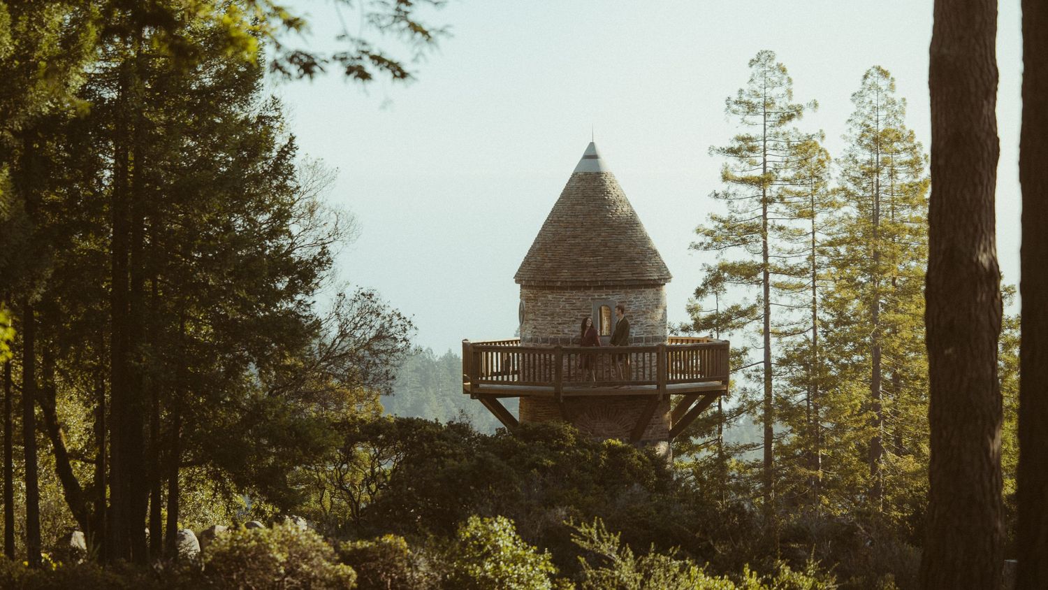 Stone Ranch tower and pine trees at engagement session venue in Gualala California Mendocino CA by Sammy Aucella Photography