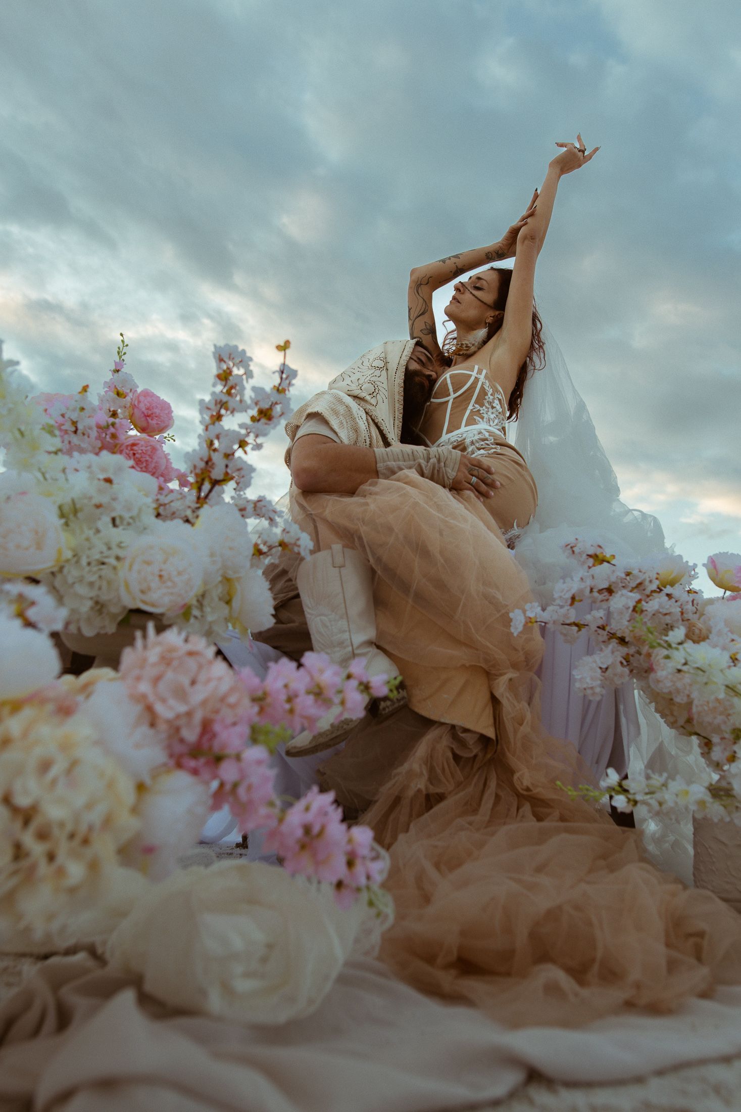 Cinematic art elopement at the Bonneville Salt Flats in Salt Lake City, UT. Artistic Direction and photography by Sammy Aucella Photography.