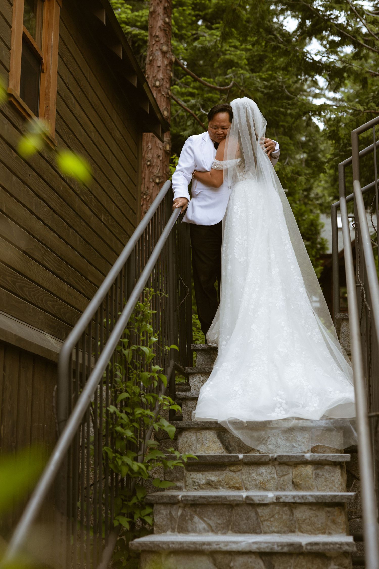 Emotional first look between a father and the bride at a Lake Tahoe wedding in California, by Sammy Aucella Photography