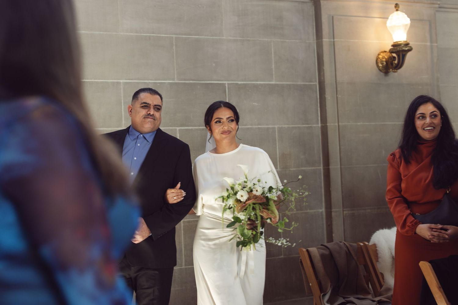 Father walking the bride down the aisle at a San Francisco City Hall elopement, by Sammy Aucella Photography