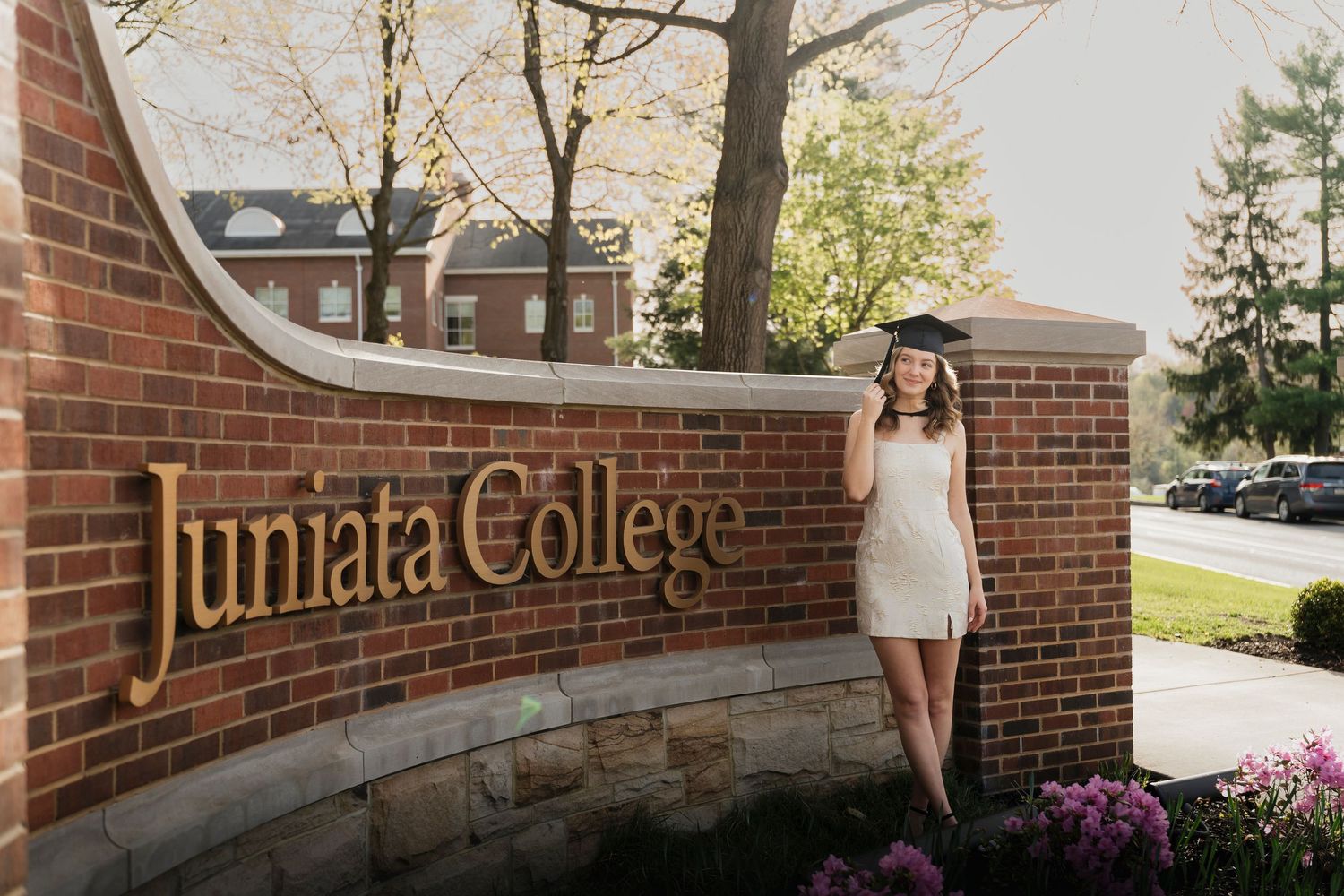 A series of connected images showing the Juniata College campus with brick buildings and scenic outdoor views.