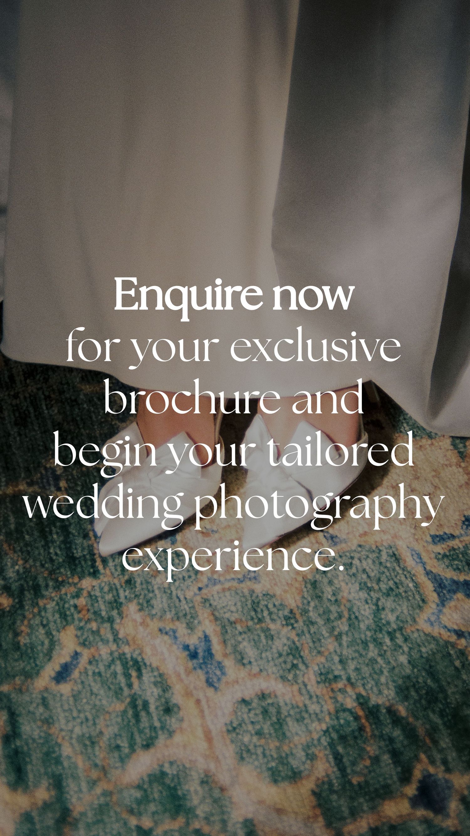 White text overlays a textured turquoise and brown background in a wedding photography marketing carousel.