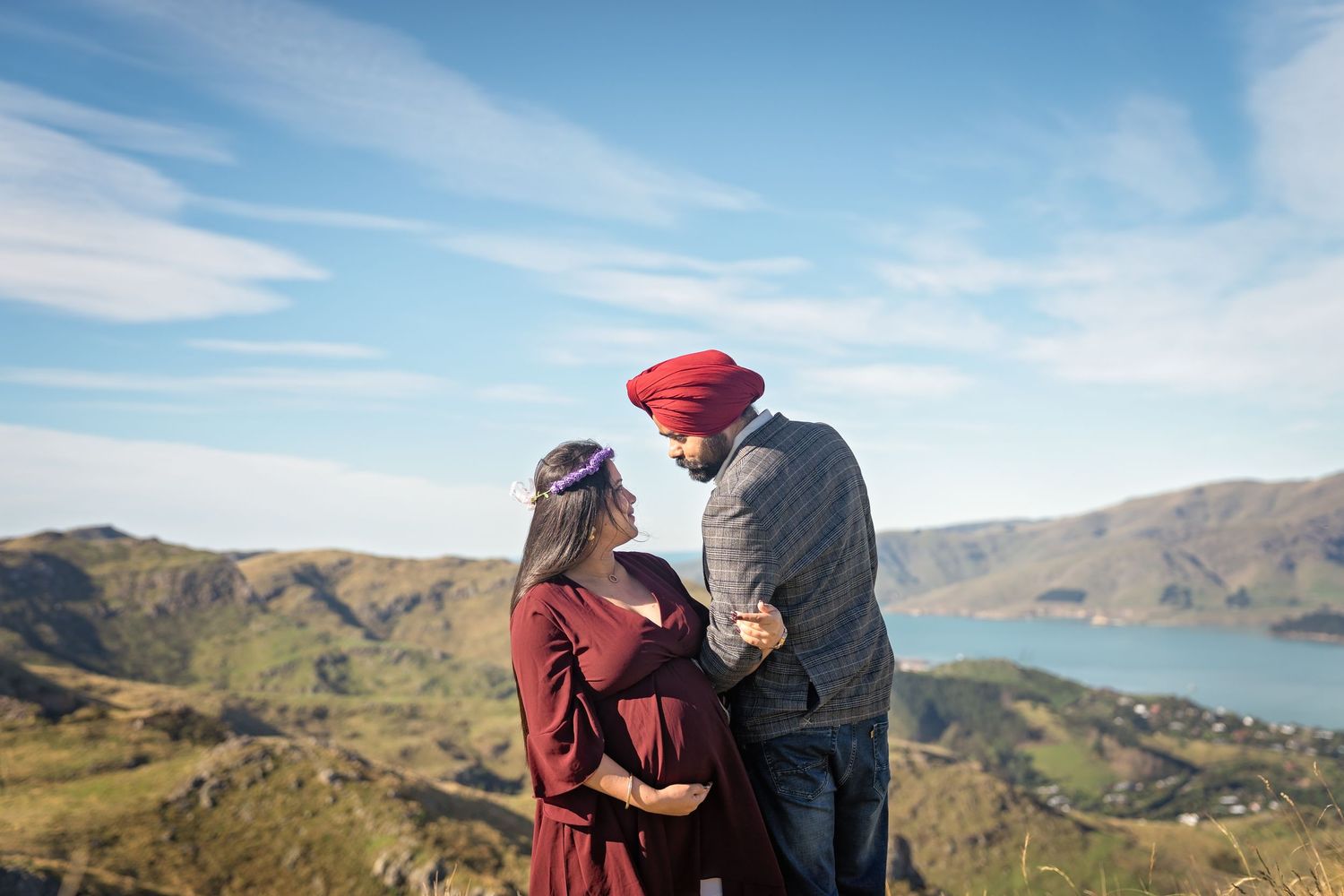 A series of outdoor wedding photos with couples enjoying scenic mountain vistas and a serene lake backdrop.