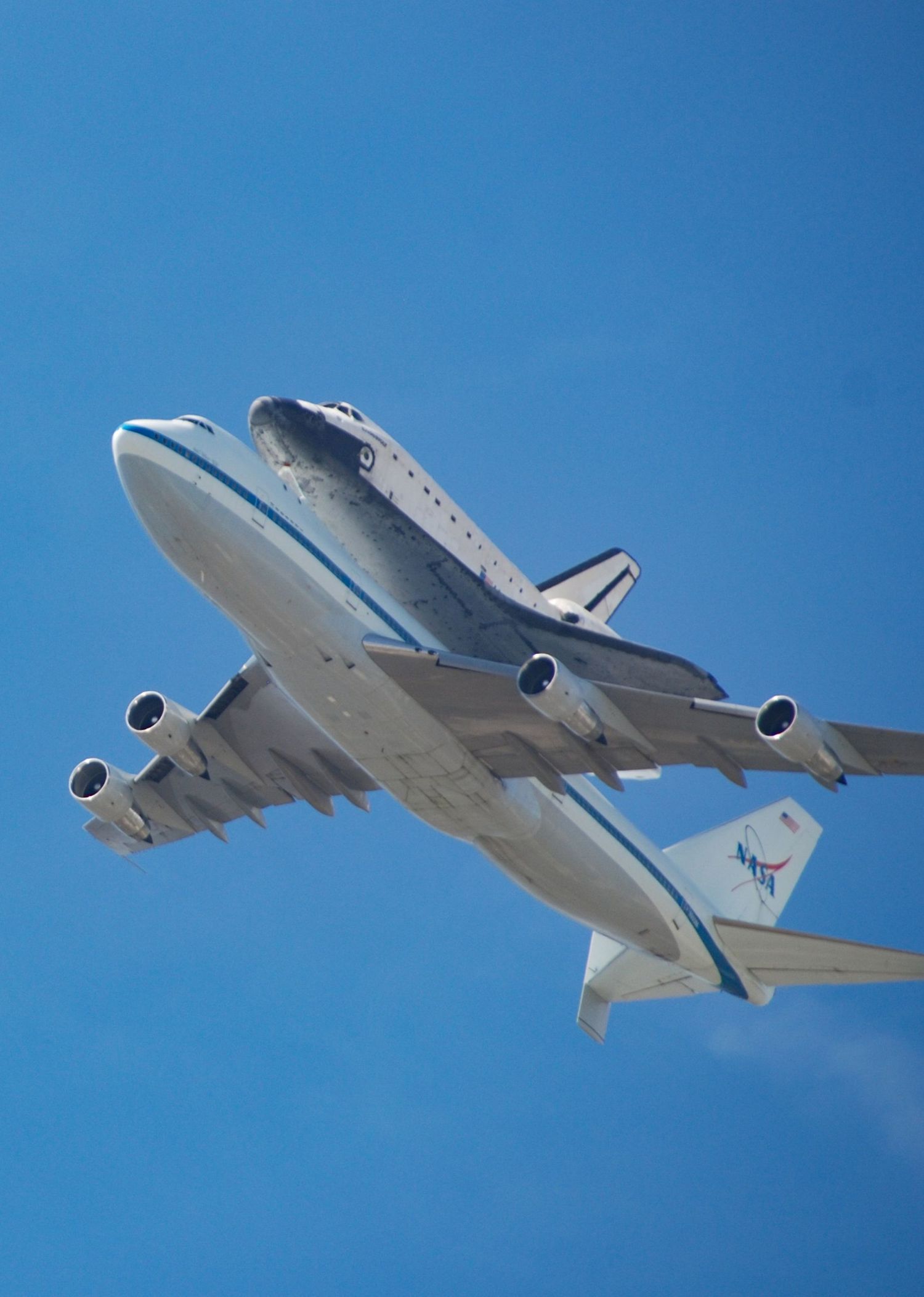 The Space Shuttle Endeavor on its final retirement flight atop a Boeing 747.