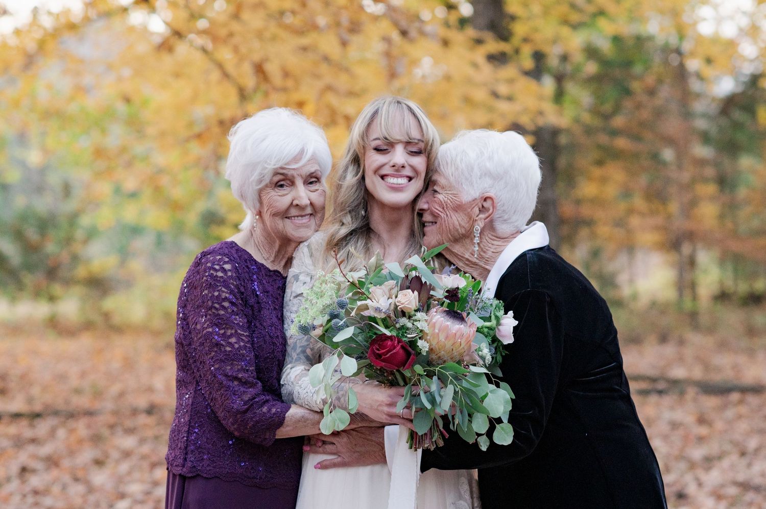 Family portrait with grandparents in Cedars of Lebanon State Park Wedding