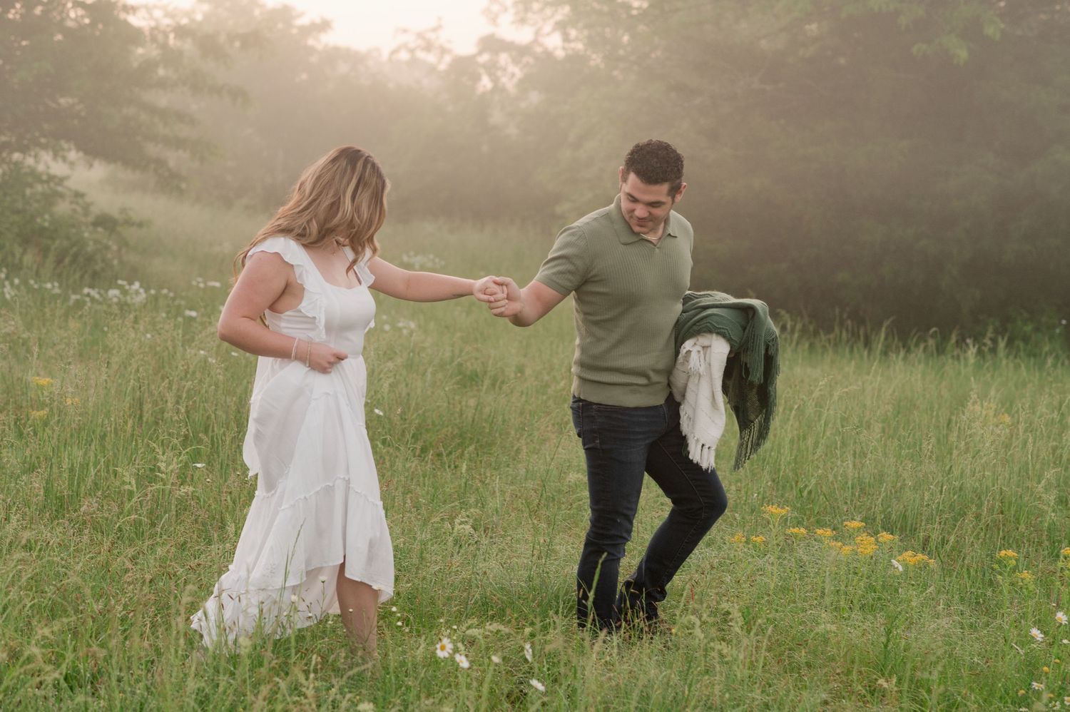 Early Morning Engagement Session in flower field in Murfreesboro