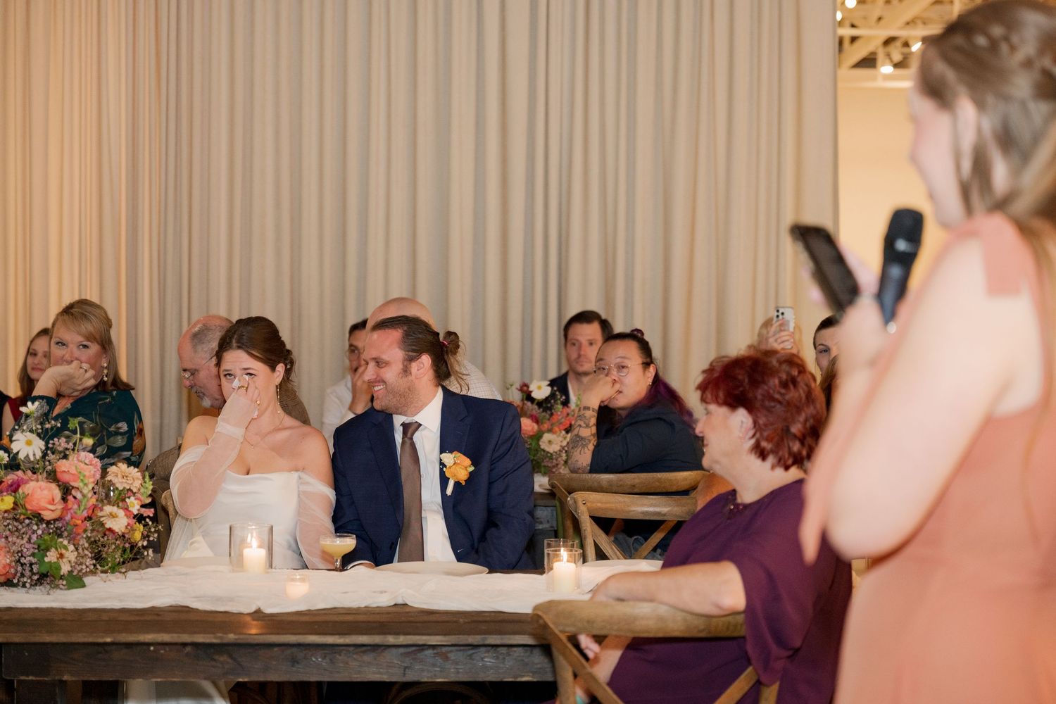Bride cries during Speech at Saint Elle Wedding Venue in Nashville