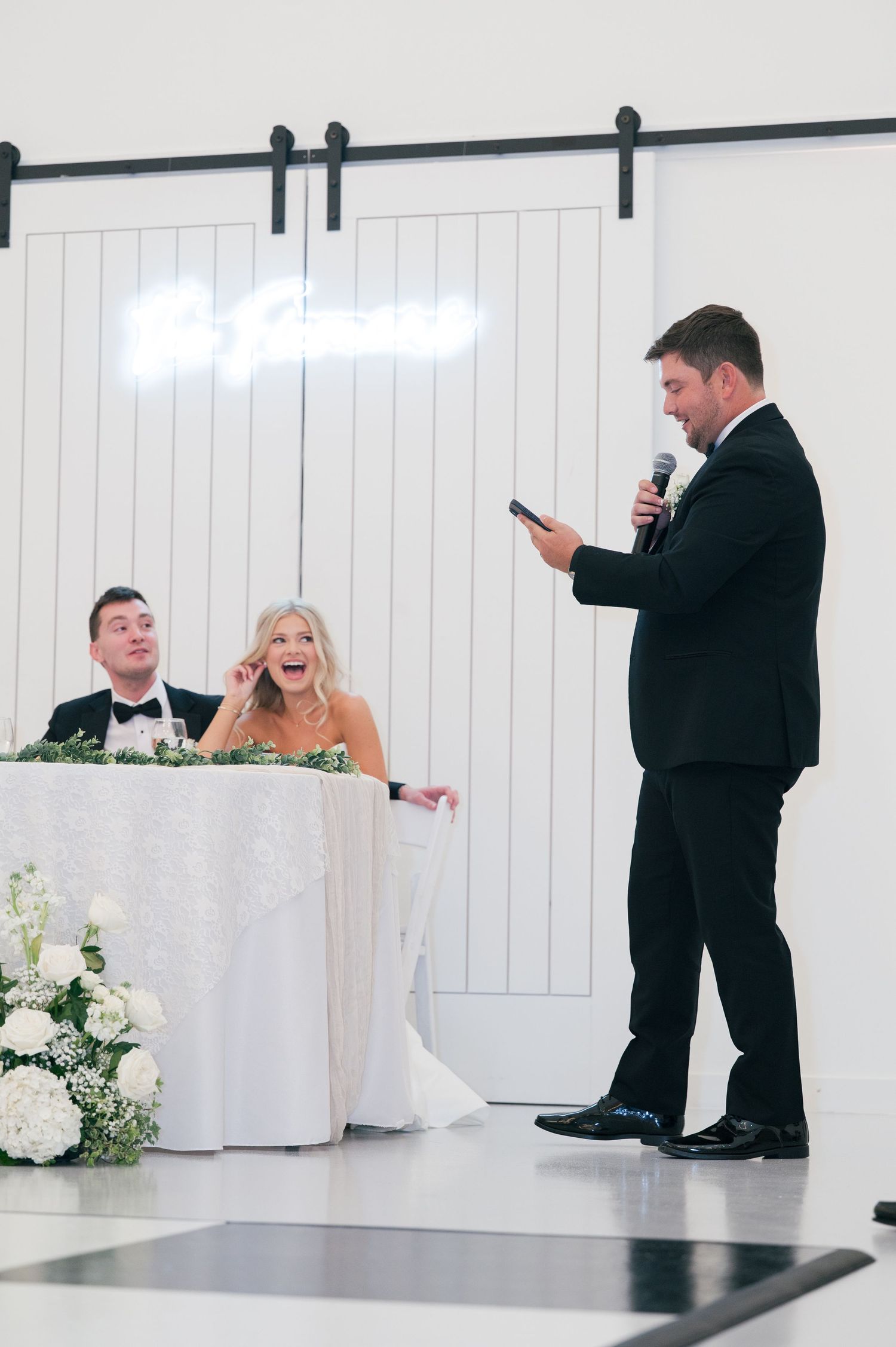 fun wedding reception picture of speeches / toasts in McMinnville, TN at The Monroe