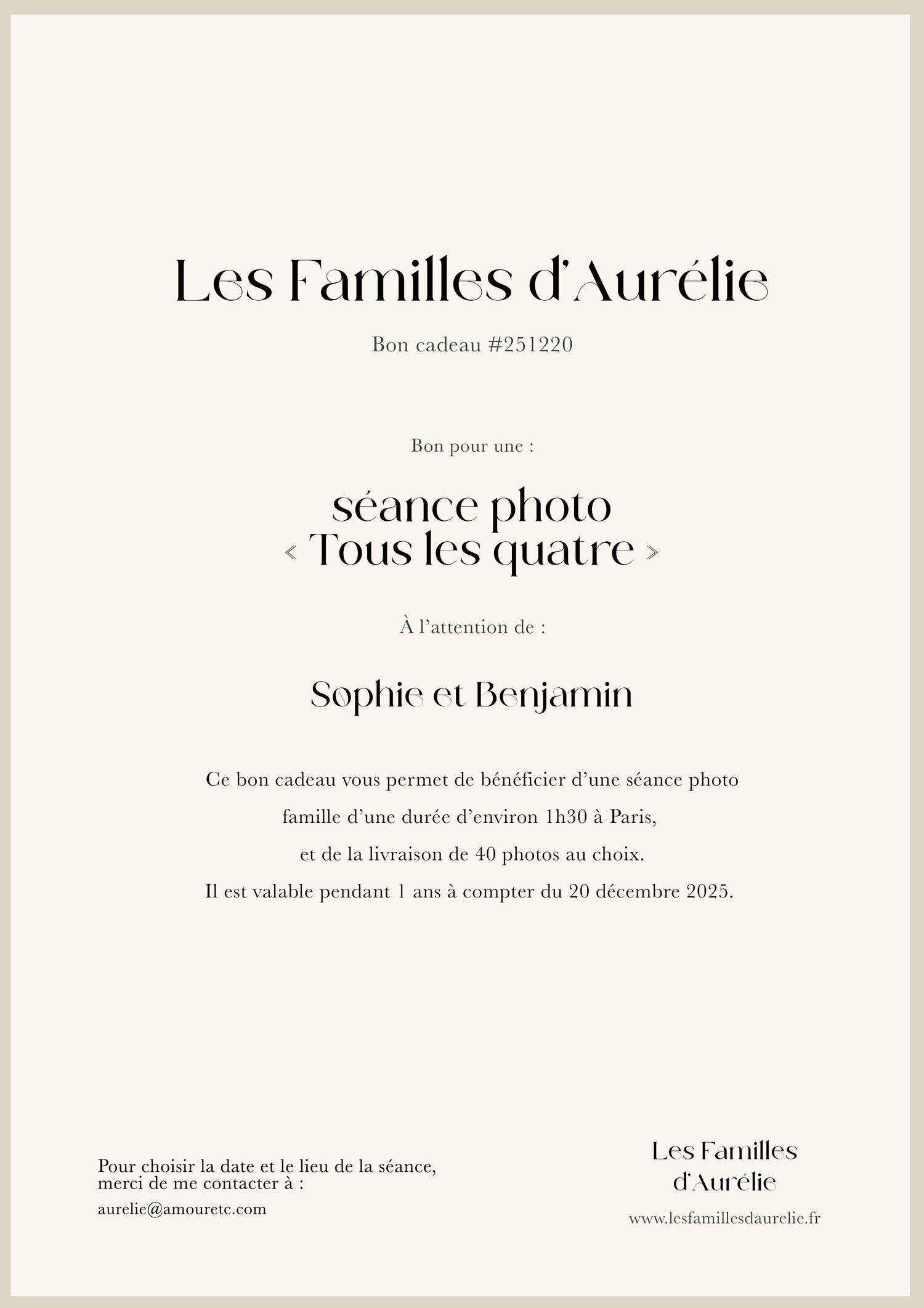 Bon cadeau Les familles d'Aurélie