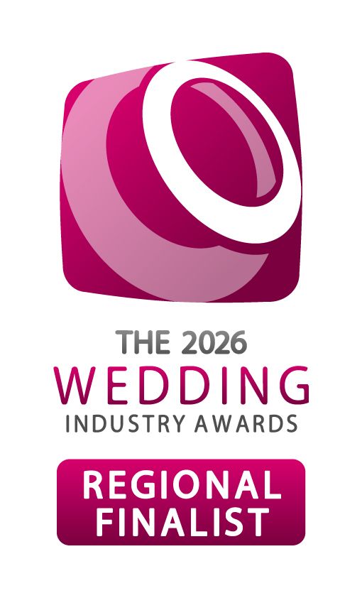 Magenta wedding industry awards regional finalist badge with curved design.  North West Finalist 2026.