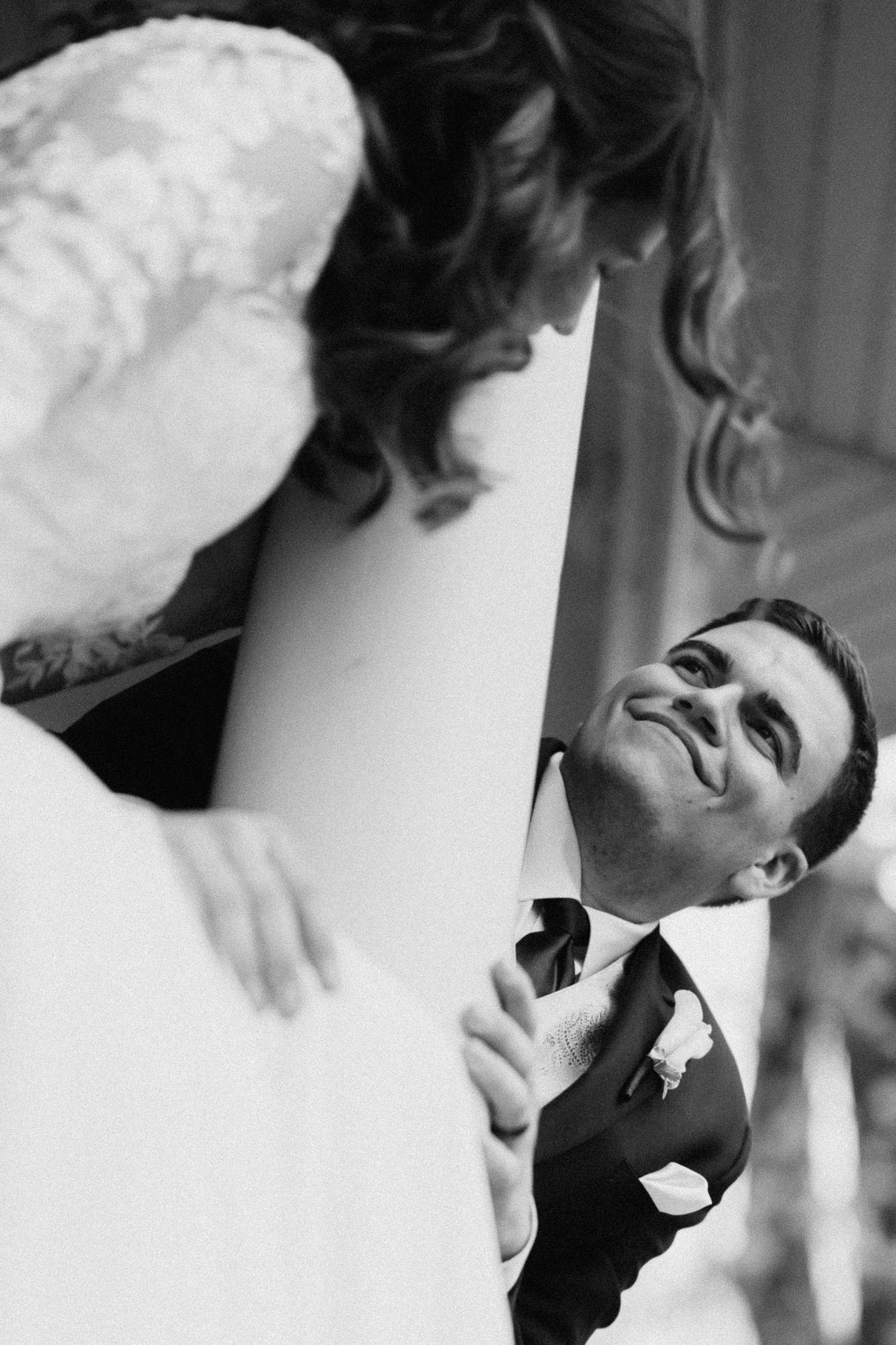 Artistic black and white close-up portraits capturing intimate wedding moments.