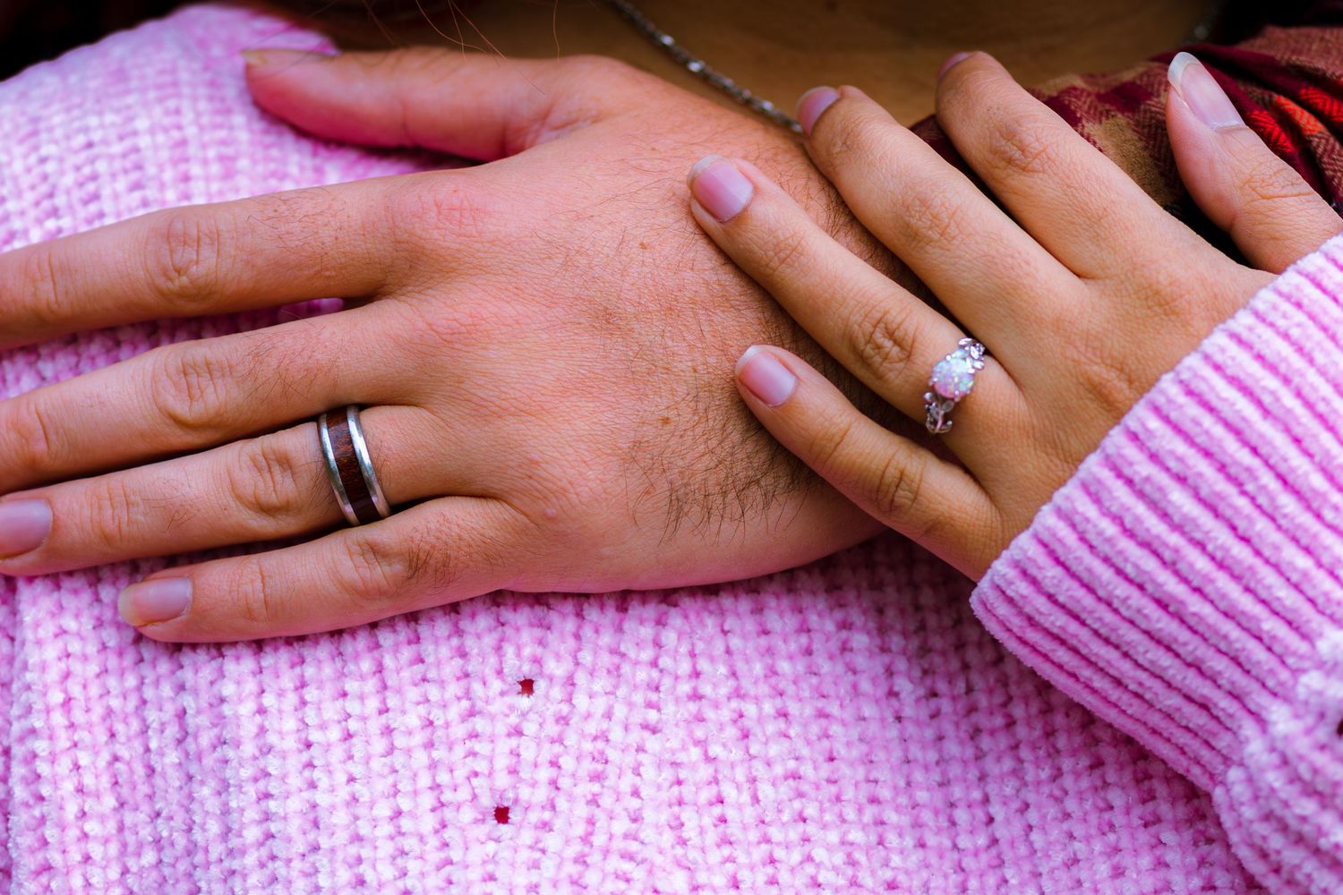 Close up of couple's wedding rings during Austin Texas session