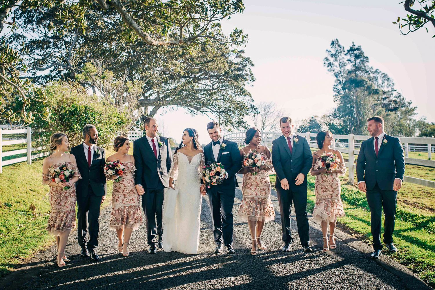 Dramatic pastoral landscape shot near Kiama used for winter wedding portraits of entire bridal party.