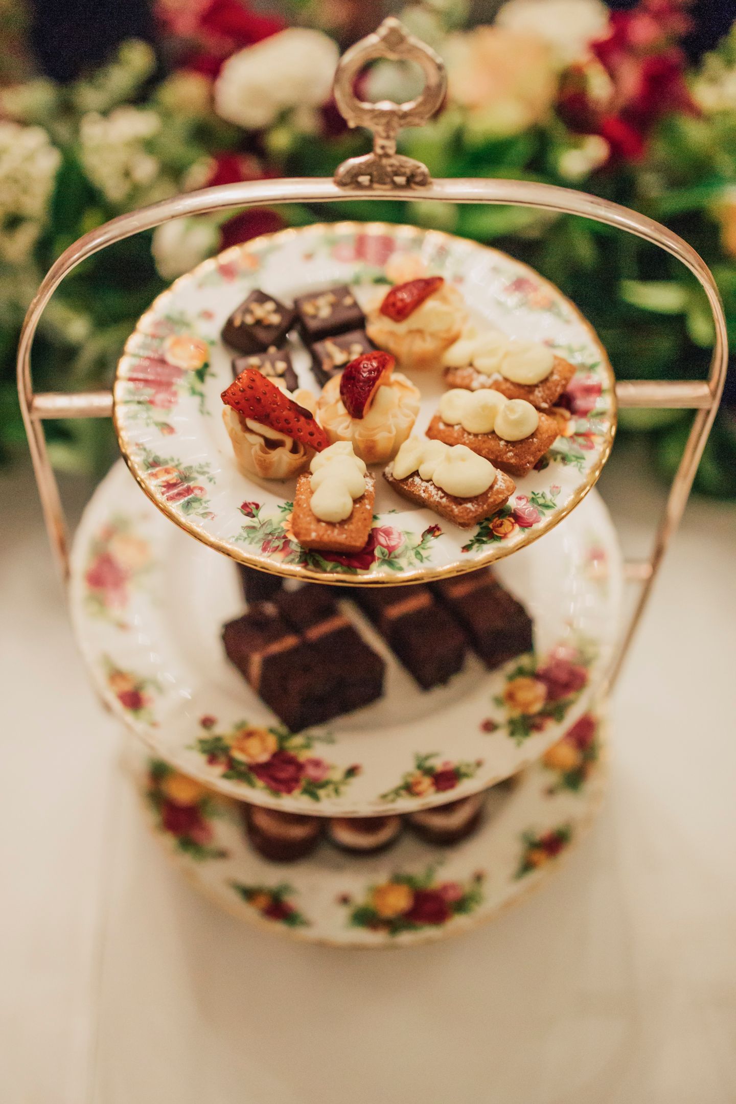 Desserts catered and served by the QVB Tea Room on a dessert tower.