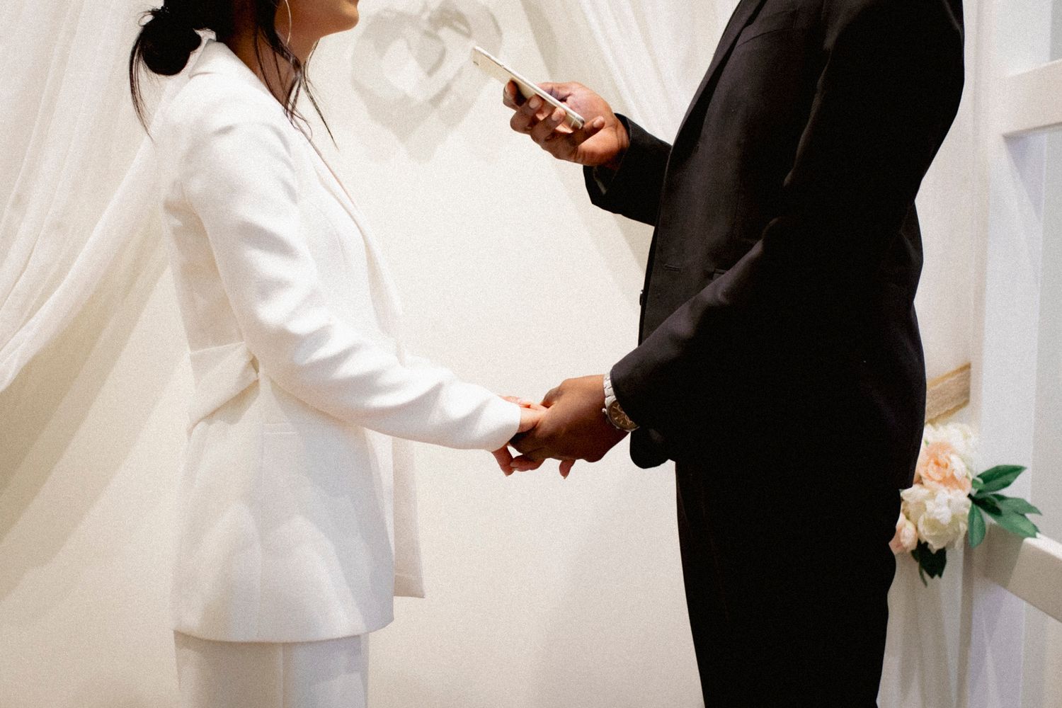 Intimate moment exchanging vows inside the Pyrmont Registry office ceremony room.