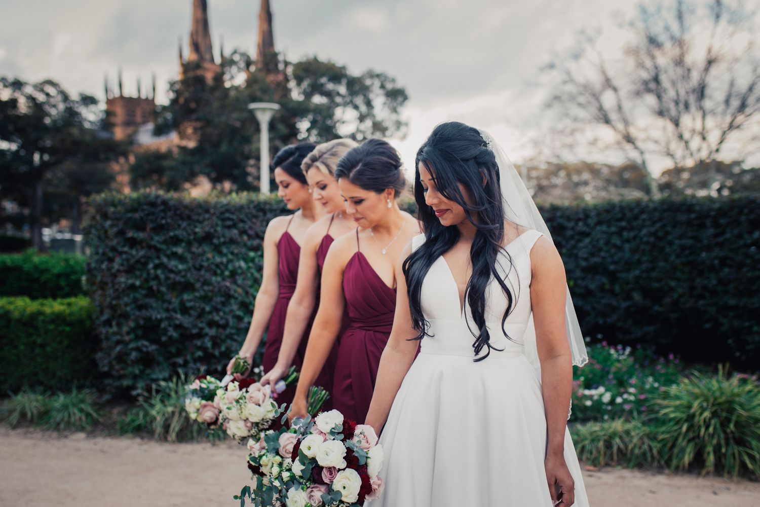 Vibrant floral arrangements by Flower Merchants against the historic Hyde Park.