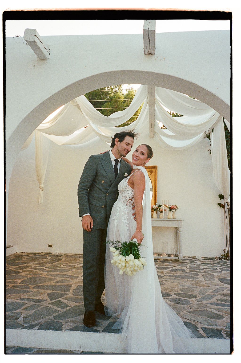 Laura and Philip during sunset portraits at Island Riviera Resort, Athens
