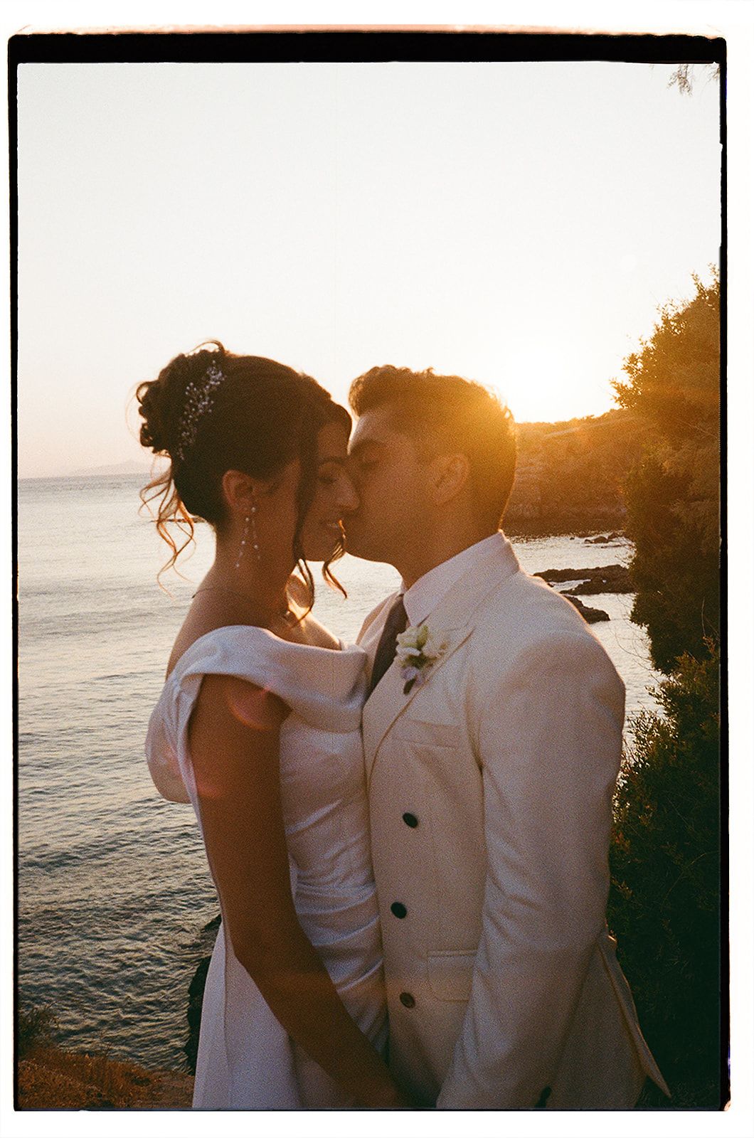 Bride and groom film portrait at Ktima 48 Athens